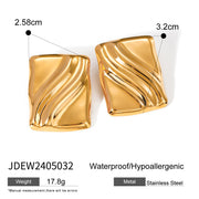 Trendy 18K Gold Stainless Steel Cube Wave Earrings