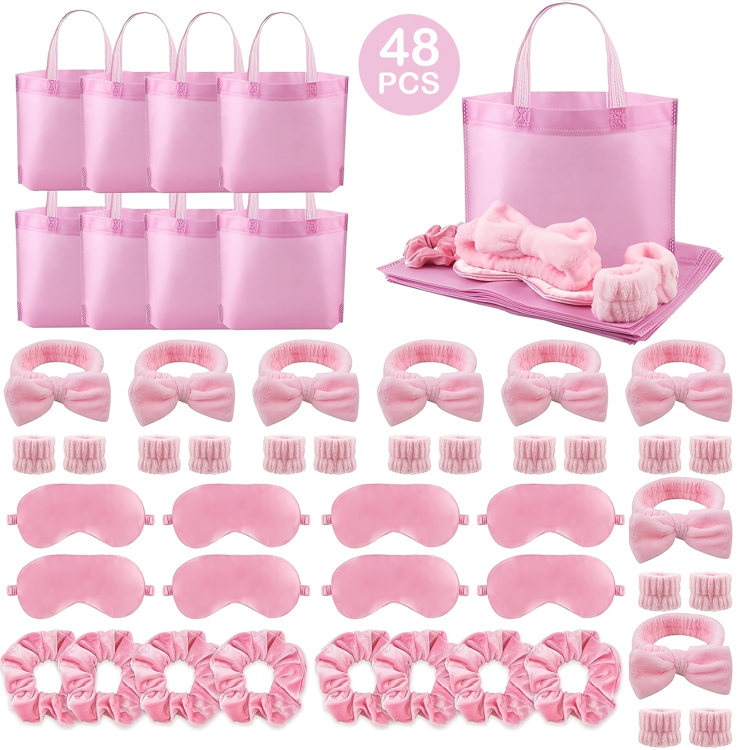 48pcs Sleepover Party Supplies For Girls Skincare Headband And Wristband Set Eye Mask Hair Scrunchie Tote Bag Spa Party Supplies Sleeping Stuff Accessories For Slumber Party Spa -Select Party Favors And Mothers Day Gift For P