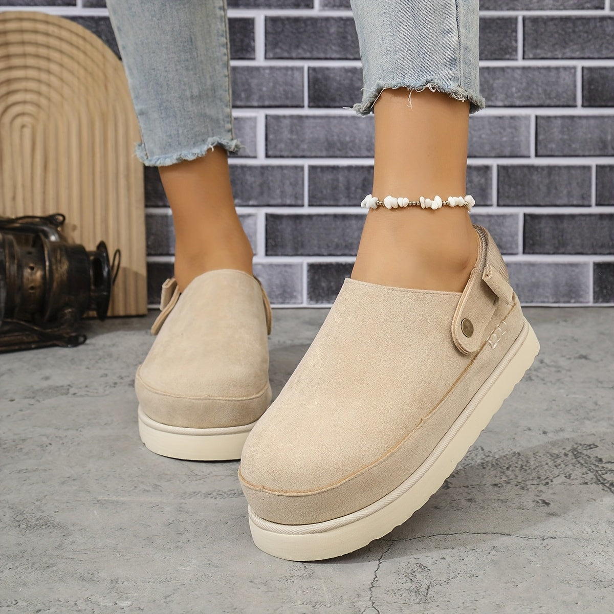 Cross-border Large Size Bag Head Bucken Half-Drag Velvet Double Layer Heightening Outdoor Magic Thick Sole Women's Slippers