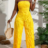 Women's Stylish Off-Shoulder Ruched Jumpsuit - Bright Yellow, Casual Summer Outfit, Machine Washable, Loose Fit with Gathered Detail, Perfect for Beach or Tropical Getaways, Beach Outfit | Wideleg Pants | Gathered Detailing,