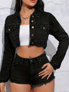 [Vintage Blue Denim Jacket] Vintage-Inspired Blue Denim Jacket - Chic Women's Short Style with Raw Hem & Distressed Details - Long Sleeves, Button Closure, Non-Stretch Fabric