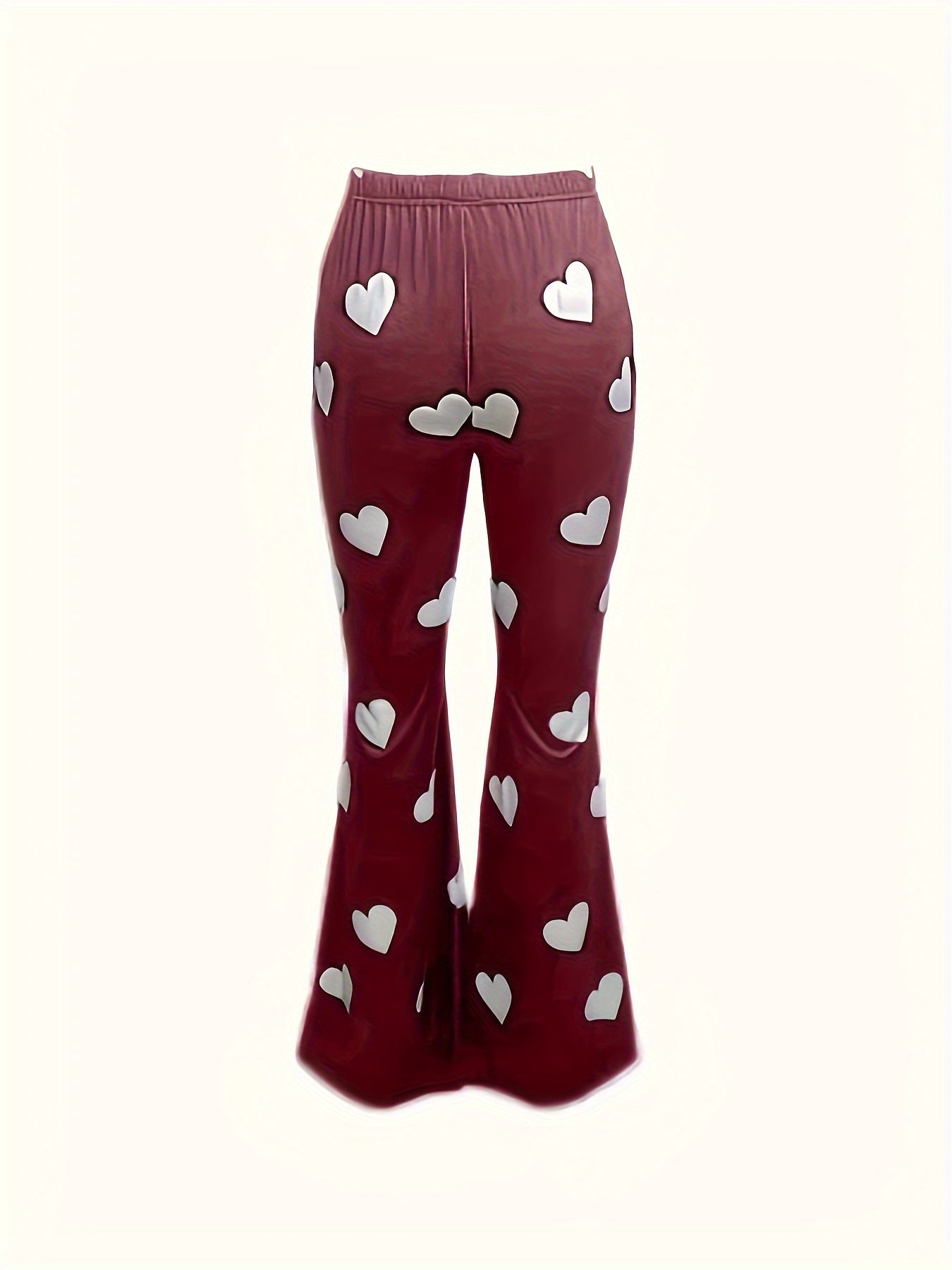 Stylish Heart Print Flare Leg Pants - High Waist, Casual, Versatile, Comfortable, and Chic Womens Clothing for Spring and Summer - Perfect for Daily Wear, Outdoor Activities, and Travel