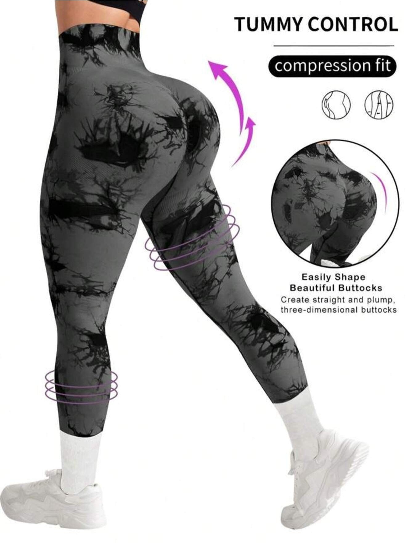 2 pack Women's High Waisted Tummy Control Tie-Dye Yoga Pants, Seamless Sport Leggings, Butt Lifting Workout Tights for Gym and Daily Wear, workout, Squat Proof Leggings, high stretch comfortable, tights, Nylon