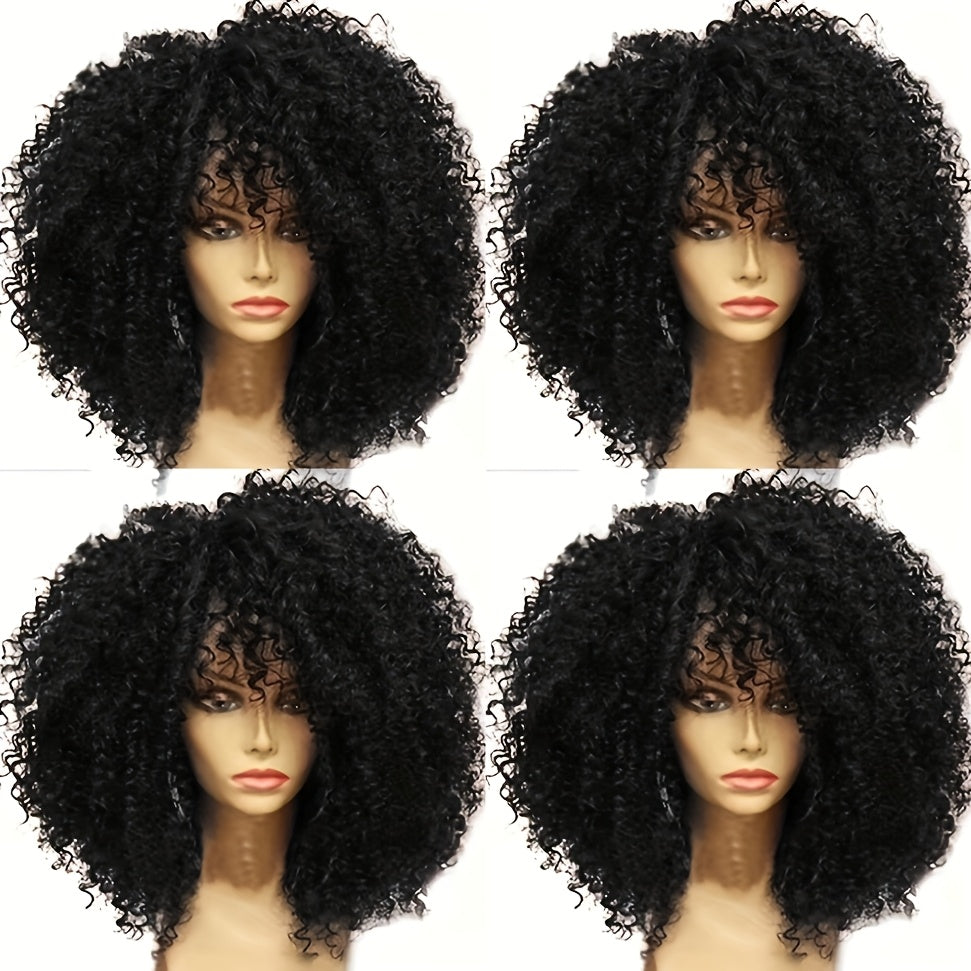 Curly Afro Wig With Bangs Short Kinky Curly Wig For Women Synthetic Black Curly Wigs Shoulder Length Glueless Afro Wig