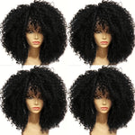 Curly Afro Wig With Bangs Short Kinky Curly Wig For Women Synthetic Black Curly Wigs Shoulder Length Glueless Afro Wig