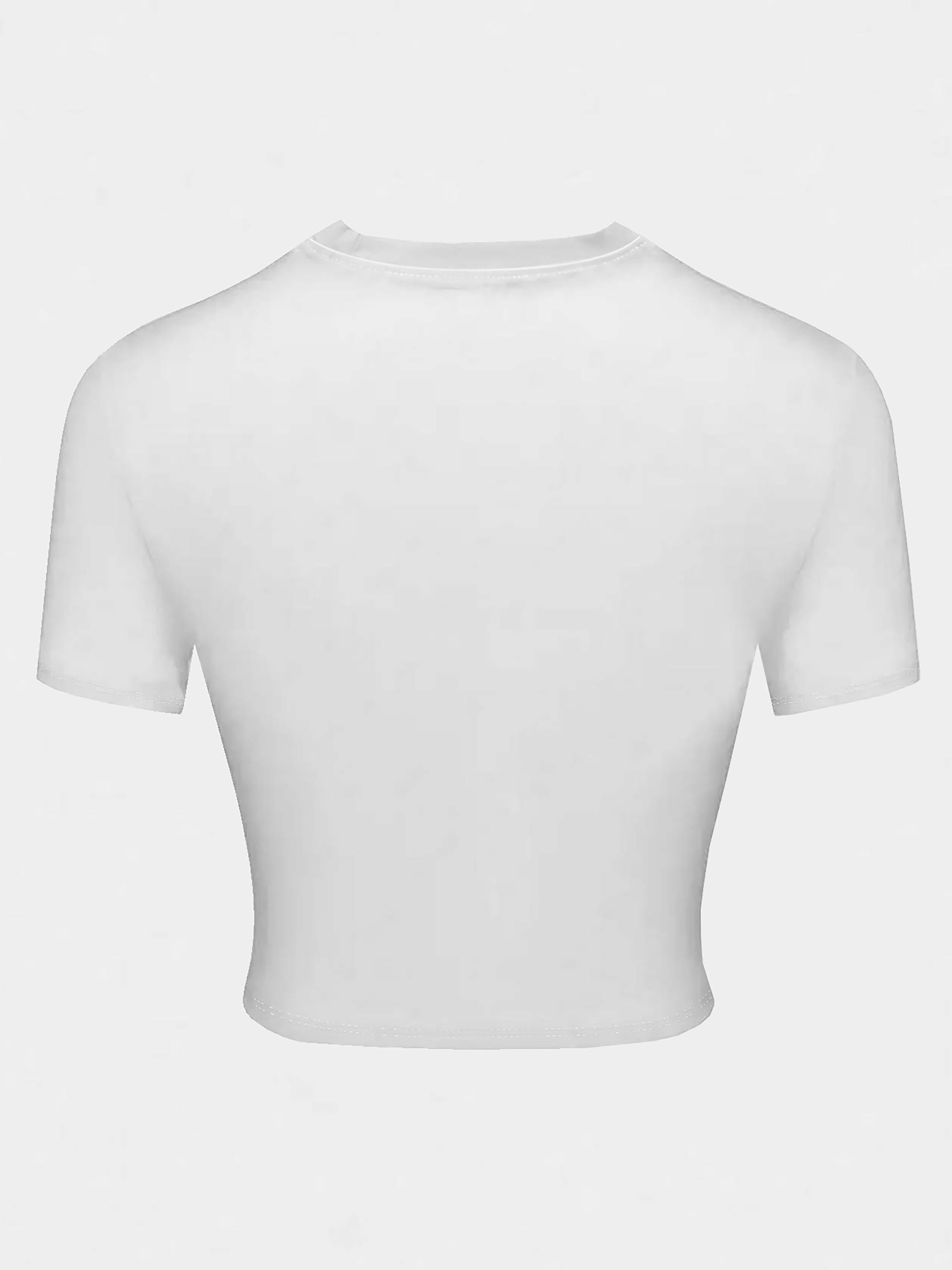 Cartoon Rabbit Graphic Print Cropped Top T-Shirt - Y2K Round Neck Fitted Cropped T-Shirt Made of a Polyester And Spandex Blend (95% Polyester, 5% Spandex) for Spring And Summer.