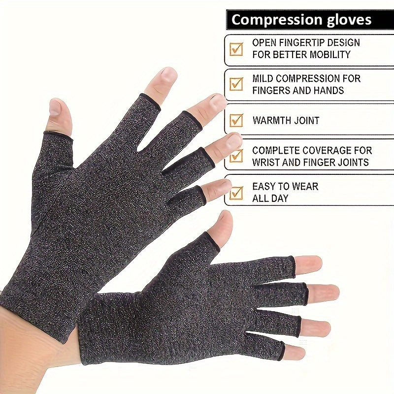 1Pair Fingerless Compression Gloves For Women & Men, Hand Joint Wraps, Sports Hand Support Thumb Gloves For Typing, Daily Work, Hand Care - Open Finger Fit