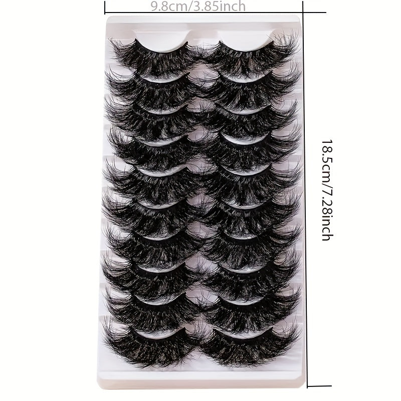10 Pairs 25mm Super Fluffy False Eyelashes, Artificial Mink Thick Volume Lashes, Natural Looking 8D Dramatic Extension, Long-Lasting, Eye-Catching Shine, Unscented Pair - Beauty Enhancing Fake Lashes