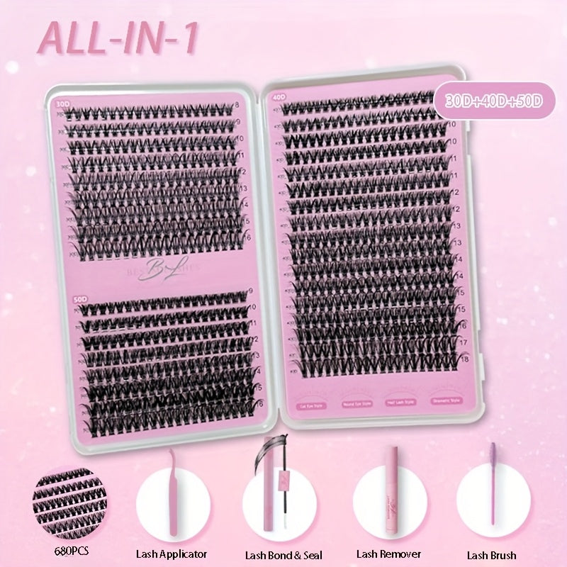 Multi-Style Lash Book Kit - Natural & Fluffy Mix Length Individual Lashes with Tweezer, Bond & Seal, Remover, Comfortable Wear At Home, Beginner-Friendly, Wispy, Dramatic Volume Lash Book Set Perfect Valentine's Day Gifts