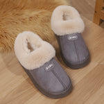 Women'S Preppy Solid Color Slip on Furry Slippers, Soft Warm Plus Fleece House Shoes with Round Toe, EVA Sole, Fabric Upper and Inner Material, Casual All-season Slippers