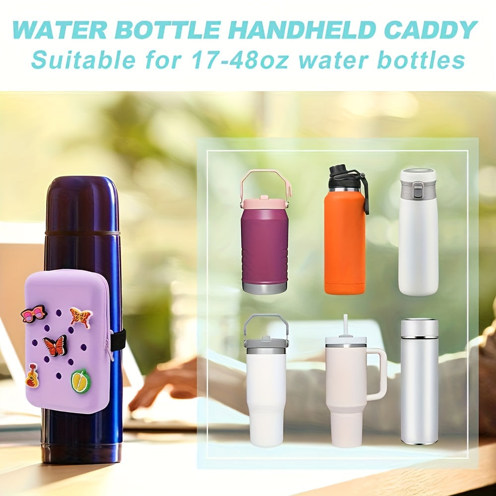1pc Silicone Water Bottle Bag With 5 Random Stickers, Water Bottle Pouch For Quencher Adventure 40oz And Stanley IceFlow 20oz