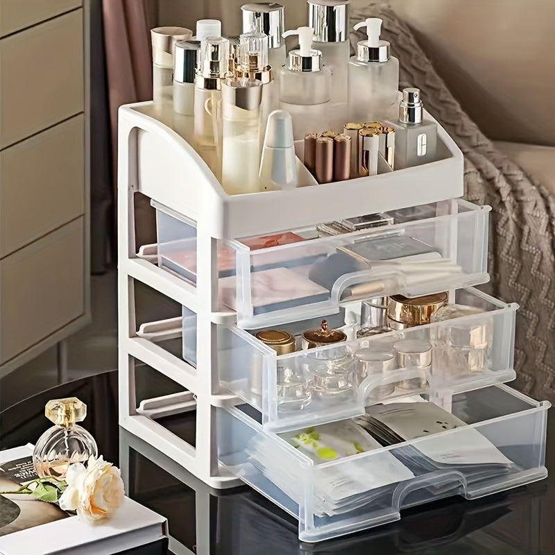 4-layer expandable cosmetics storage box, durable PP material, stylish rectangular design, storage basket for bathroom and dressing table display, perfect for home decoration and desk organization