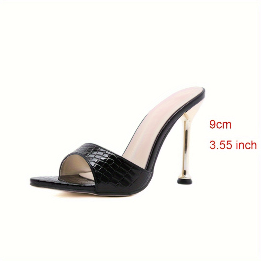 Women's Crocodile Pattern Thin High Heels - Pointy Peep Toe Slip On Stiletto Sandals - Fashionable, Comfortable - For Parties & Banquets - Perfect Gift for Women