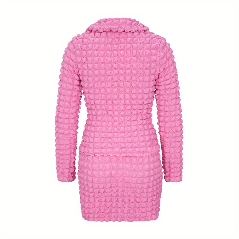European and American Women's Cross-border 2023 New Bubble Pleated Sexy V-Neck Button Mini Skirt Fashion Two-Piece Set