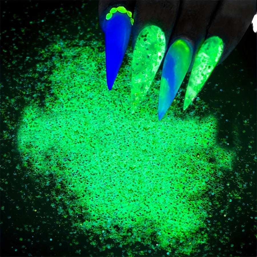 Glow-in-the-Dark Nail Powder - Blue & Green Luminous Pigment Dust, Odorless Phosphor Glitter for Stunning Manicures