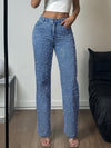 Women's Casual Straight Leg Denim Pants with Pearl Accents - Loose Fit, High-Waisted, Machine Washable, Pockets & Zipper Closure for Year-Round Wear, Party & Everyday Outfits, Straight Leg Jeans