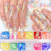 12Grid Nail Art Sequins - Ultra-Thin Large Sequins, Luminous Irregular Cut Glitter Pieces Holographic Rainbow Colors for Sparkly Manicures