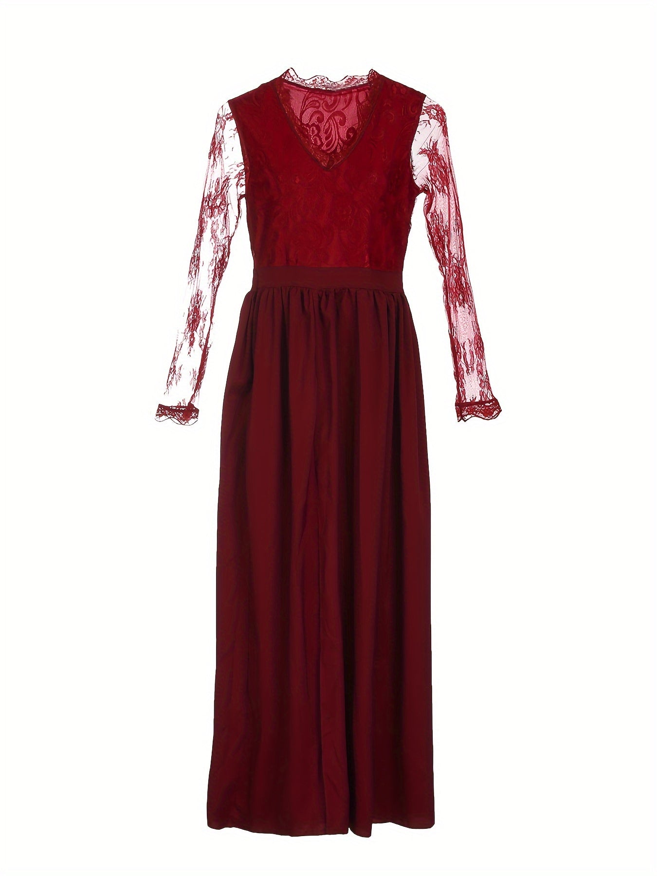 Women'S Crochet Lace Formal Dress Solid Color Long Sleeve Party Wedding Dress Bridesmaid Long Dress