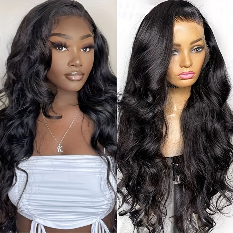 Body Wavy Glueless 13X4 Lace Front Wigs with Bleached Knots Natural Black Color 100% Long And True Length Brazilian Human Hair Wigs High Quality 250% Density Pre Cut Lace Frontal Body Wave Wigs for Women Daily Wear