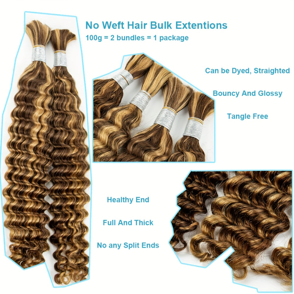 P4/27 Highlight Deep Wave Ombre Highlight Brown Bulk Soft Human Hair Bulk Deep Curly Ombre P4/27 Honey Blonde Bulk Hair Extensions Virgin Human Hair