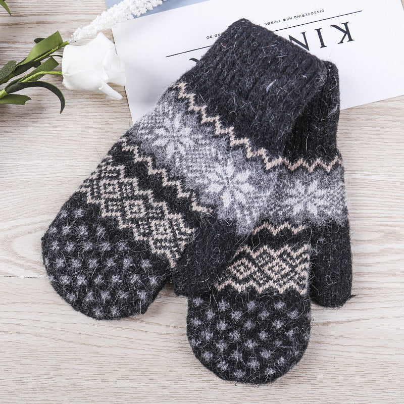 1 Pair Winter Gloves, Double-Layer Thick Warm Knit Mittens with Geometric Pattern, Acrylic 90% Nylon 10% Elasticity, Touchscreen Compatible for Outdoor Sports, Cycling, Skiing - Hand Washable, Winter Clothes