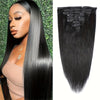 Straight Human Hair Clip In Hair Extensions For Women 100% Unprocessed Full Head Brazilian Virgin Hair Natural Black Color, 8/Pcs With 18Clips, 4.06 oz
