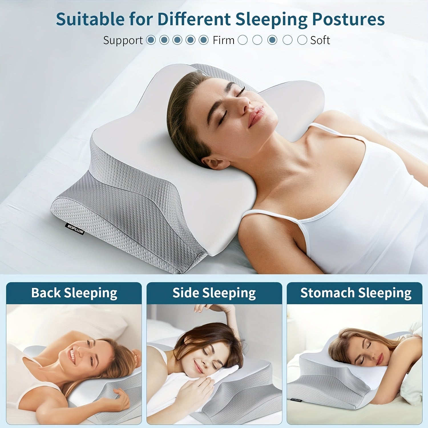 Neck Pillow Cervical Memory Foam Pillows For Sleeping, Ergonomic Pillow For Shoulder Pain, Orthopedic Contour Bed Pillow For Side, Back & Stomach Sleepers With Cooling Pillowcase