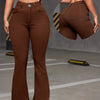 Women's High-Waisted Stretch Denim Flare Jeans in Coffee Brown - Comfortable All-Season Bell Bottoms with Button Closure, Slant Pockets, and High Elasticity Cotton Fabric