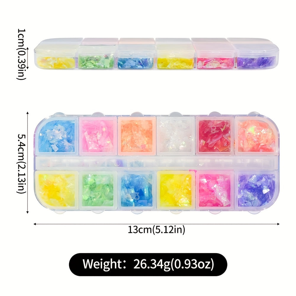 12Grid Nail Art Sequins - Ultra-Thin Large Sequins, Luminous Irregular Cut Glitter Pieces Holographic Rainbow Colors for Sparkly Manicures