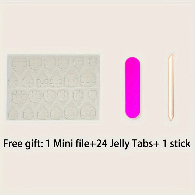 24pcs Glossy Long Ballerina Press On Nails, Pinkish And Blue French Tip Fake Nails with Rhinestone Design, Reusable False Nails for Women Girls