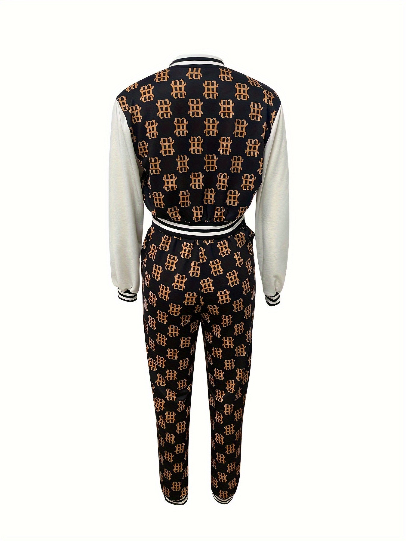 2023 new black fashion casual printed patchwork long sleeves two piecesWomen's pants suit