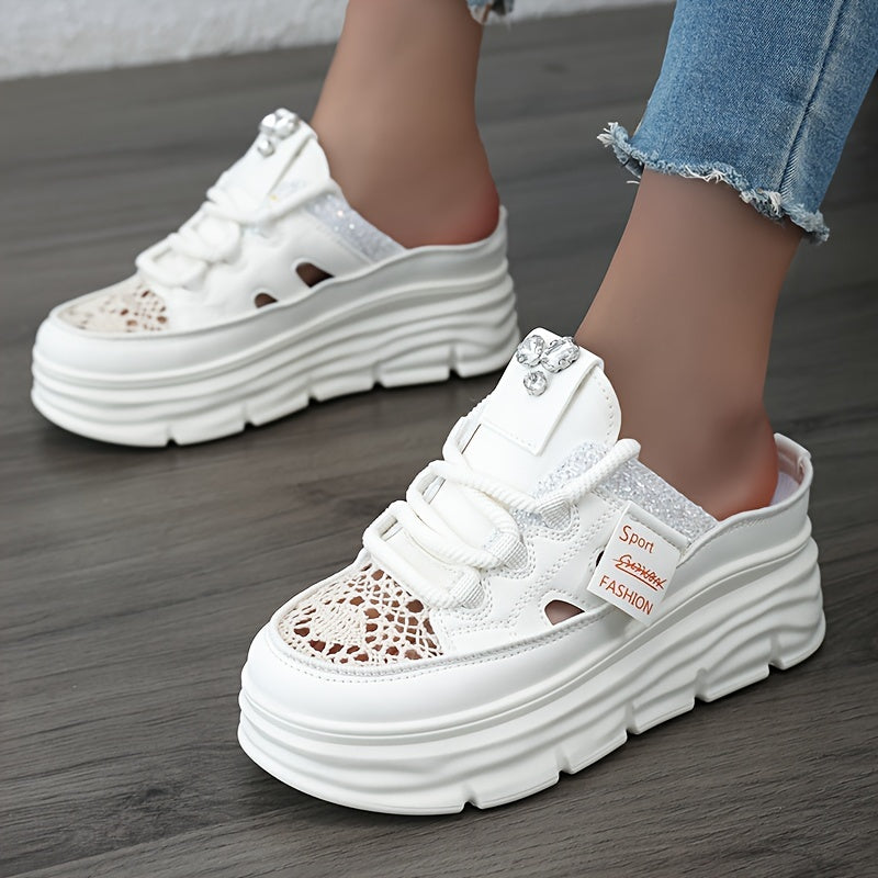 Women's Shoes 2024 Summer Hollow Out Thick Sole Plus Size Platform Sequin Casual Outdoor Sports Shoes