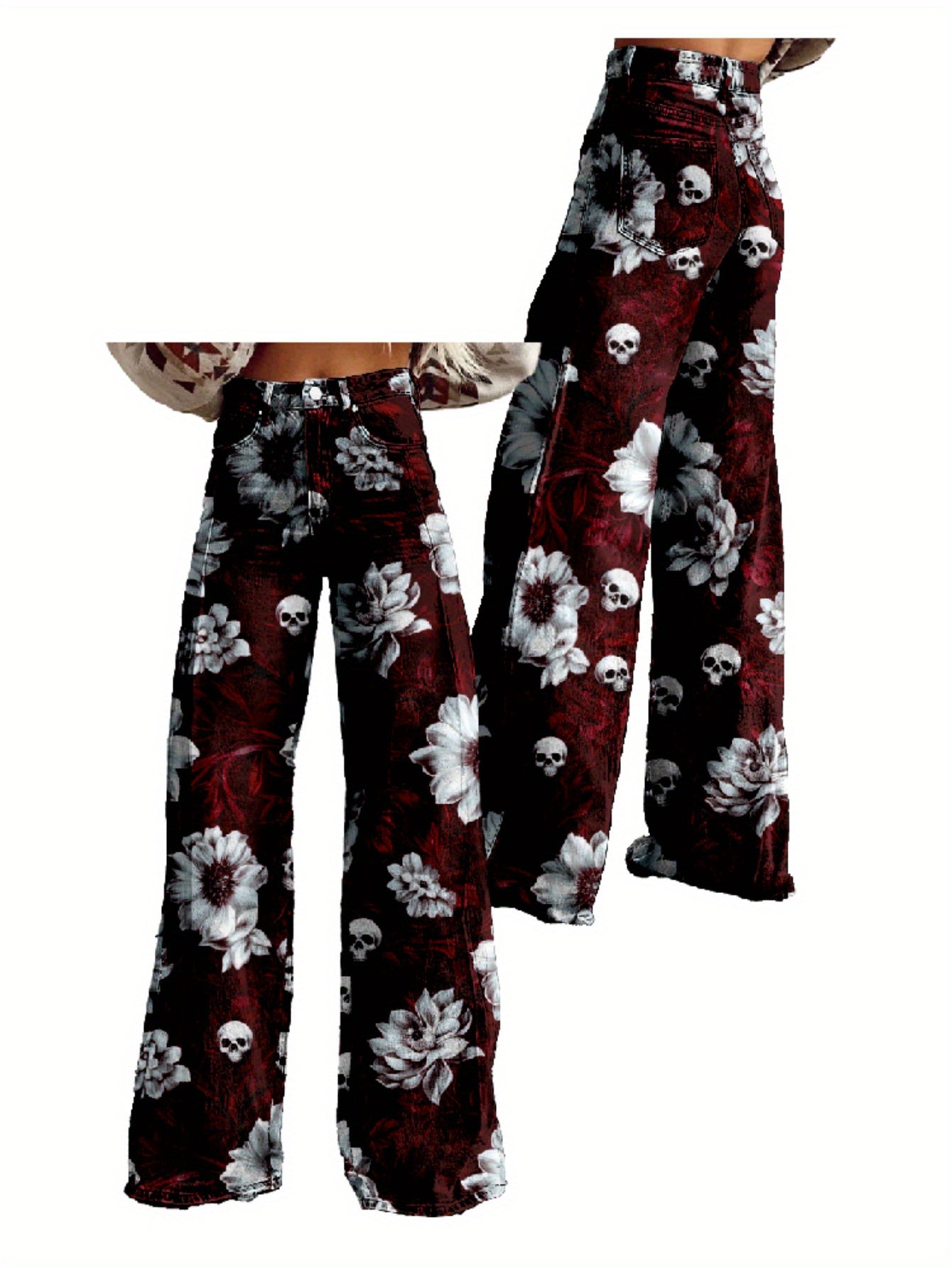 Y2K High Waisted Flared Wide Leg Pants - 3D Printed Abstract Floral & Cosmic Print Women's Trousers, Non-Stretch Machine Washable Loose Floor-Length Casual Comfort for Spring/Autumn Hip Hop Style, Spring Autumn Apparel | Thin