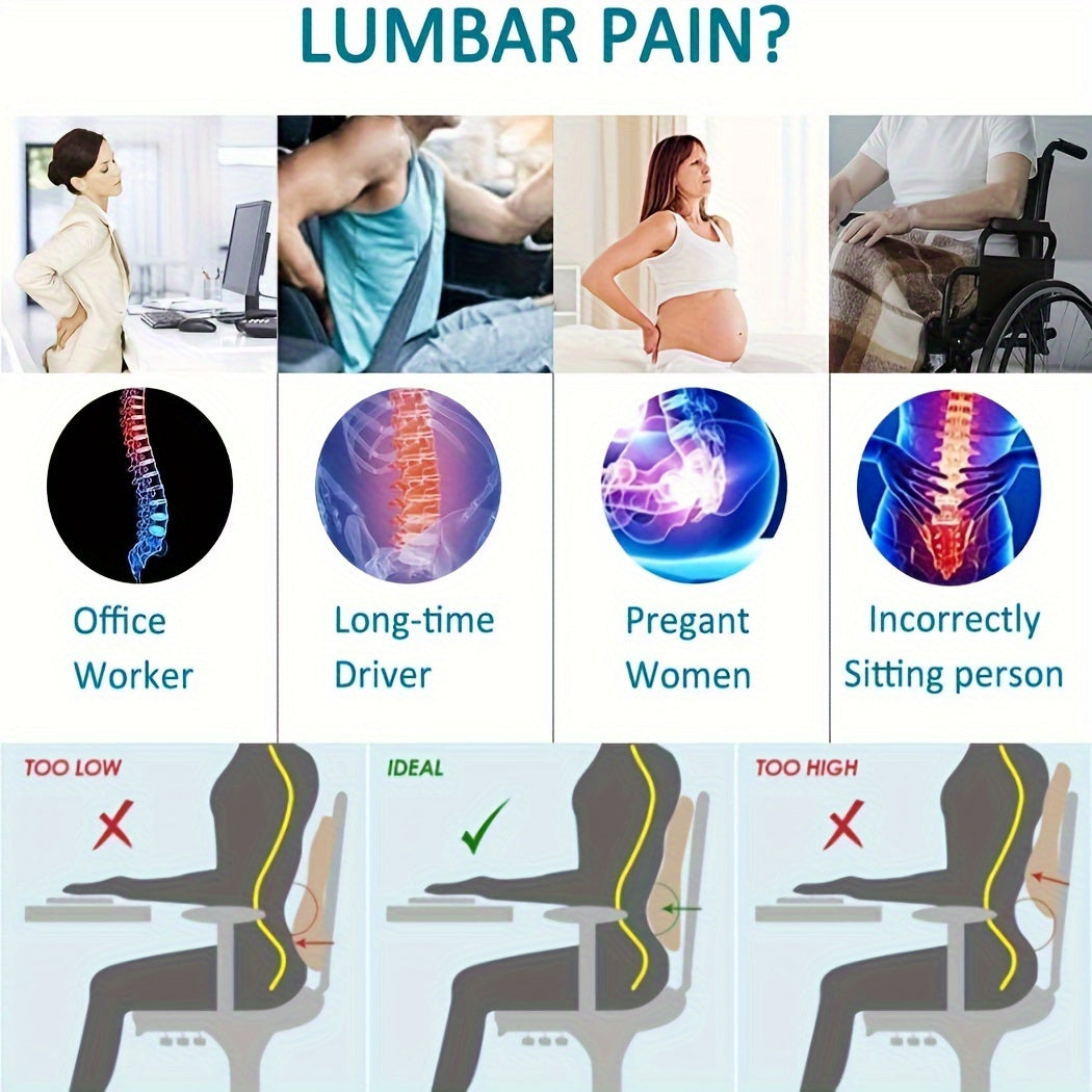 Ergonomic Lumbar Support Pillow for Office Chairs, Cars & Gaming - Memory Foam Cushion with Adjustable Mesh Cover Straps to Improve Posture