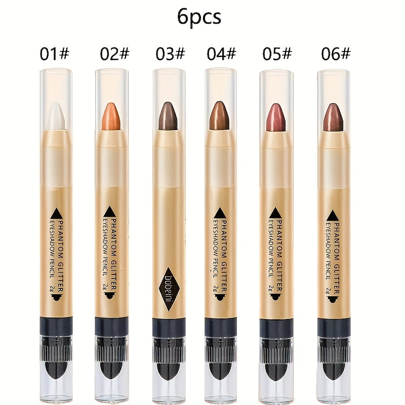 6pcs Dual-Ended Shimmery Eyeshadow Stick - Shimmering Pink & Purple Highlighter, Long-Lasting Waterproof Eye Makeup in Matte & Metallic Finishes