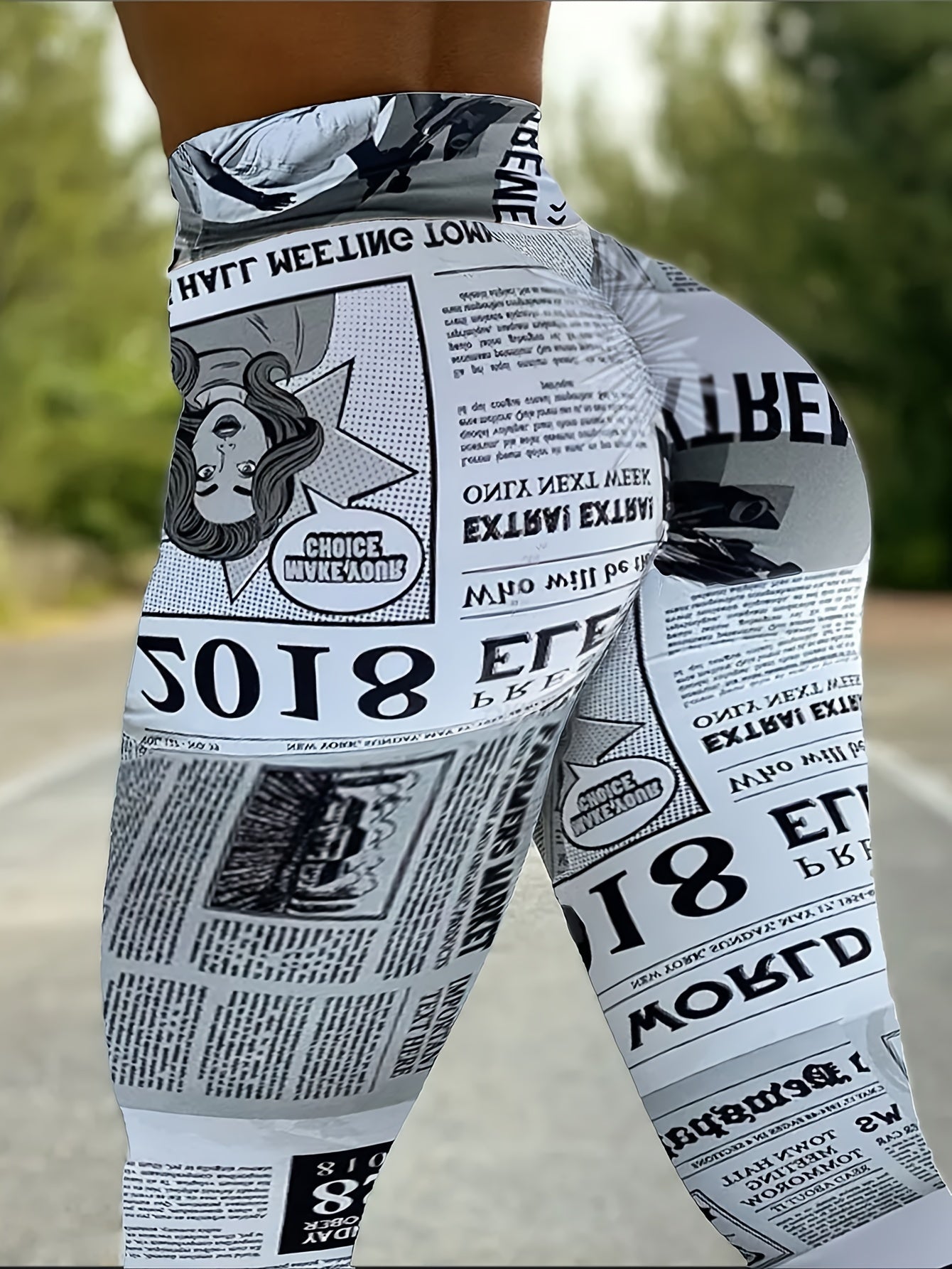 High Waist Retro Newspaper Printed Leggings for Women - Perfect for Running, Yoga, Workout, and Gym - Women's Activewear