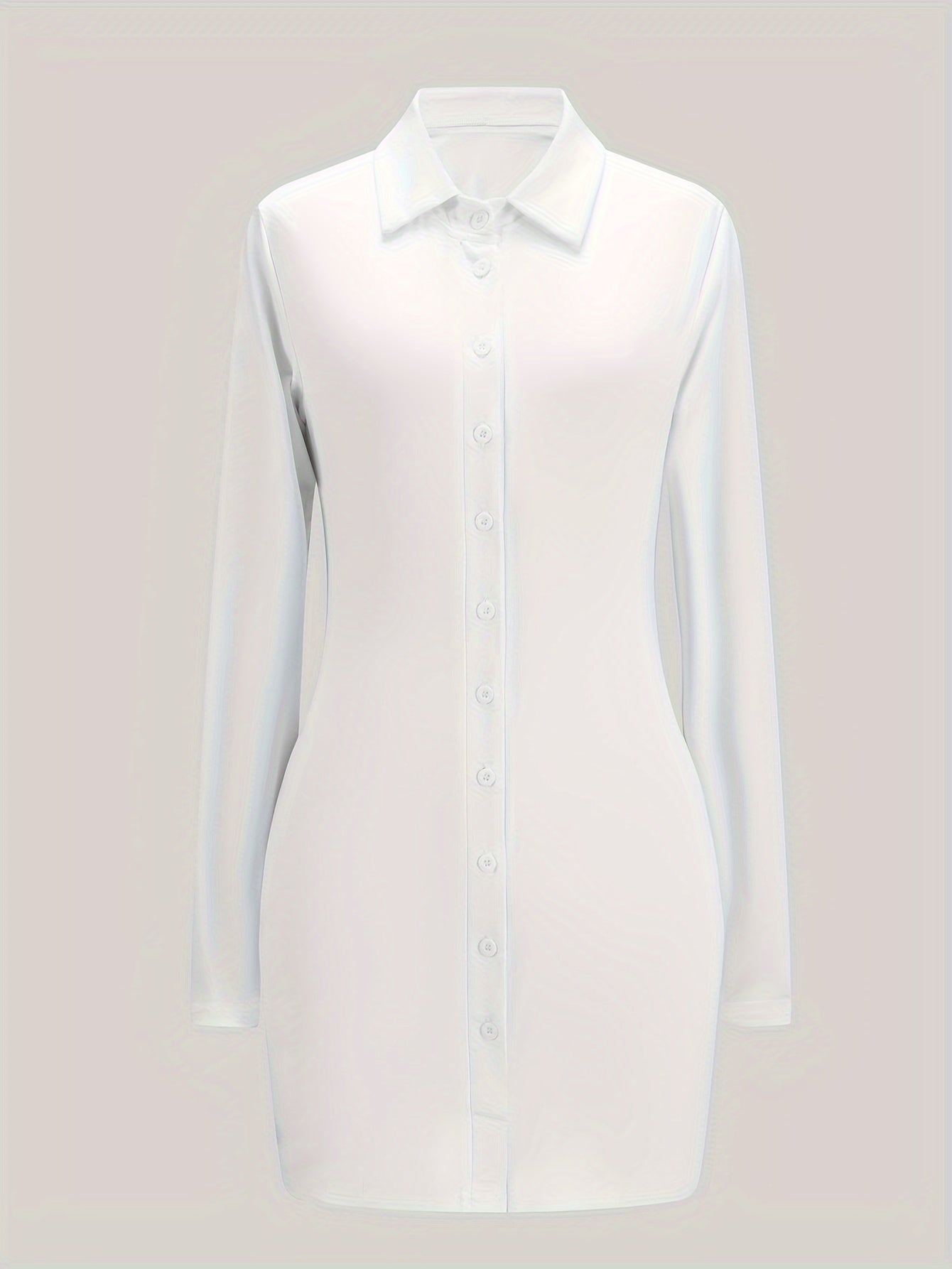 Button Front Solid Shirt Dress, Sexy Long Sleeve Bodycon Dress, Women's Clothing