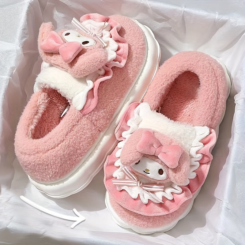 Sanrio Winter Slippers For Women Hello Kitty Cute Cartoon My Melody Cinnamoroll Kuromi Honey Style CozyFabric Slipon House Shoes Outdoor Slippers