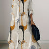 Chic Vacation-Style Long Sleeve Dress - Women's Polyester Shift with Abstract Print, Button-Up Collar, and Roll-Up Option - Perfect for Spring/Fall Getaways