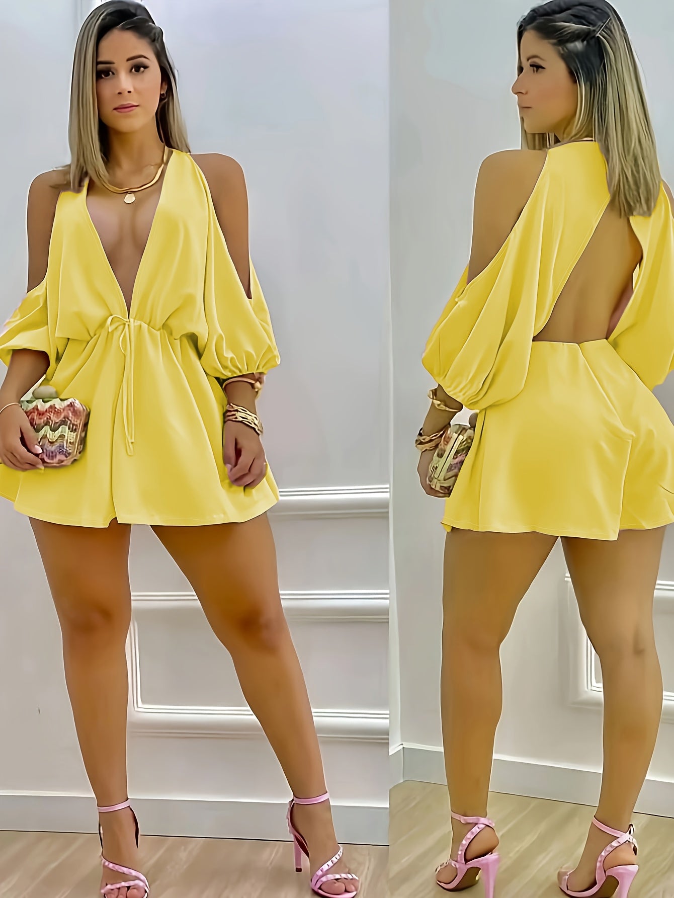 Women's Elegant & Sexy Halter Neck Jumpsuit - Lightweight Solid Color Spring/Summer Lounge & Party Wear, Hand Wash Only, Summer Outfit | Flowing Silhouette | Sensual Fit