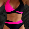 Women's Cross-Strap Halter Bikini Set – Sexy Two-Piece Swimsuit with Hollow Detail, High-Stretch Solid Color Beachwear