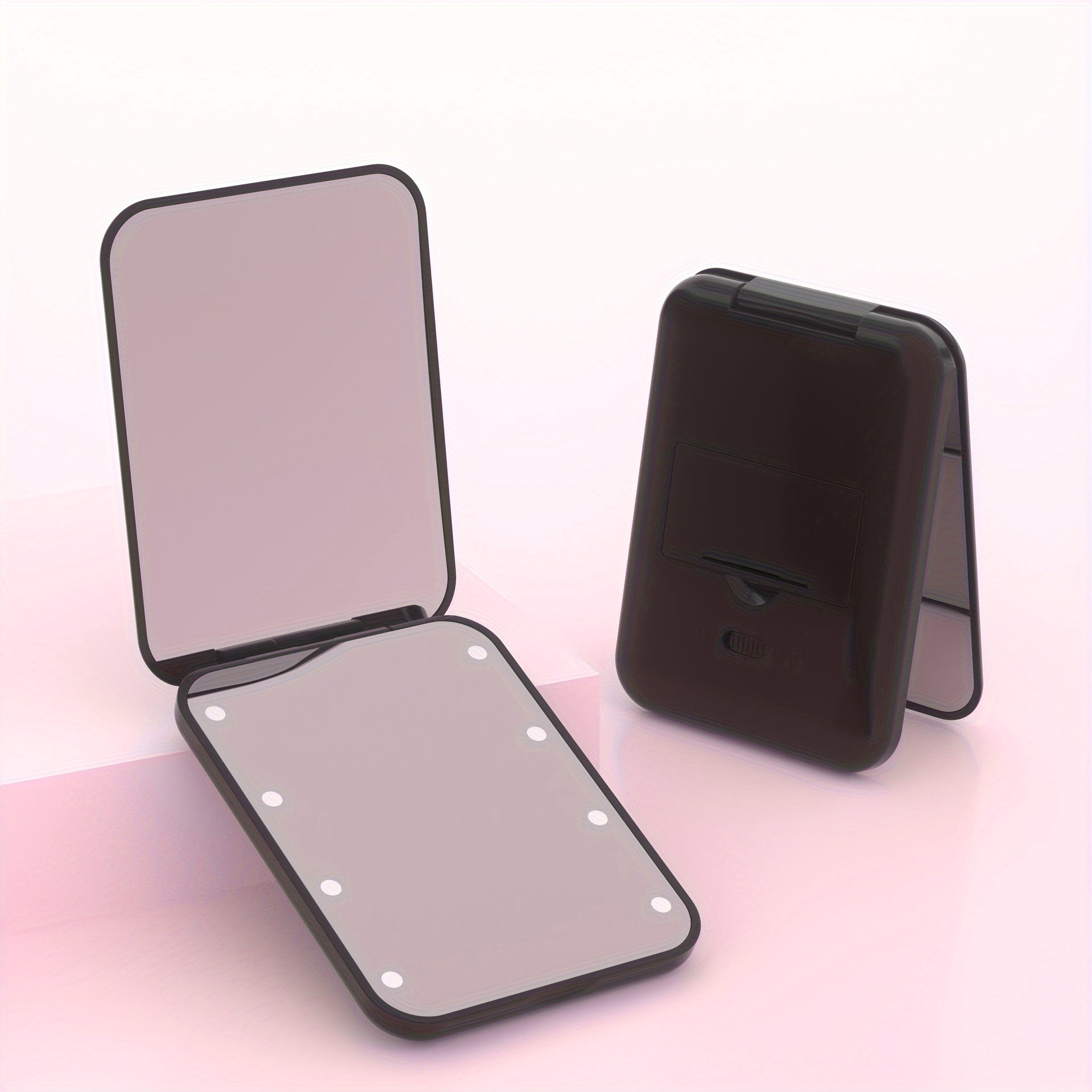 [LED Travel Makeup Mirror] Compact, Double-Sided, 1X/3x Magnified LED Mini Travel Makeup Mirror - Portable, Folding, Hand-Held, Small Lighting, Unscented, Plastic Surface, Non-Rechargeable Button Battery (Diameter≥20mm) Pow