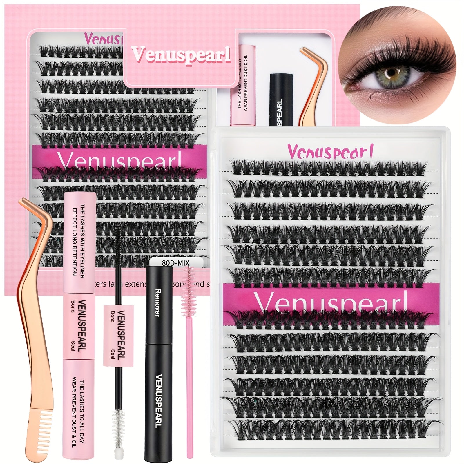 Large Capacity Eyelash Set, Fluffy With Oil Removal, Glue Tweezers, Brush False Eyelash Set, False Eyelashes Length MIX, Suitable For Beginners, As A Valentine'S Day Gift For Family And Friends