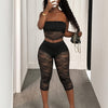 Ladies' Lace Stylish Sexy Strapless Top & 3/4 Length Fitted Lace Leggings Two-Piece Set