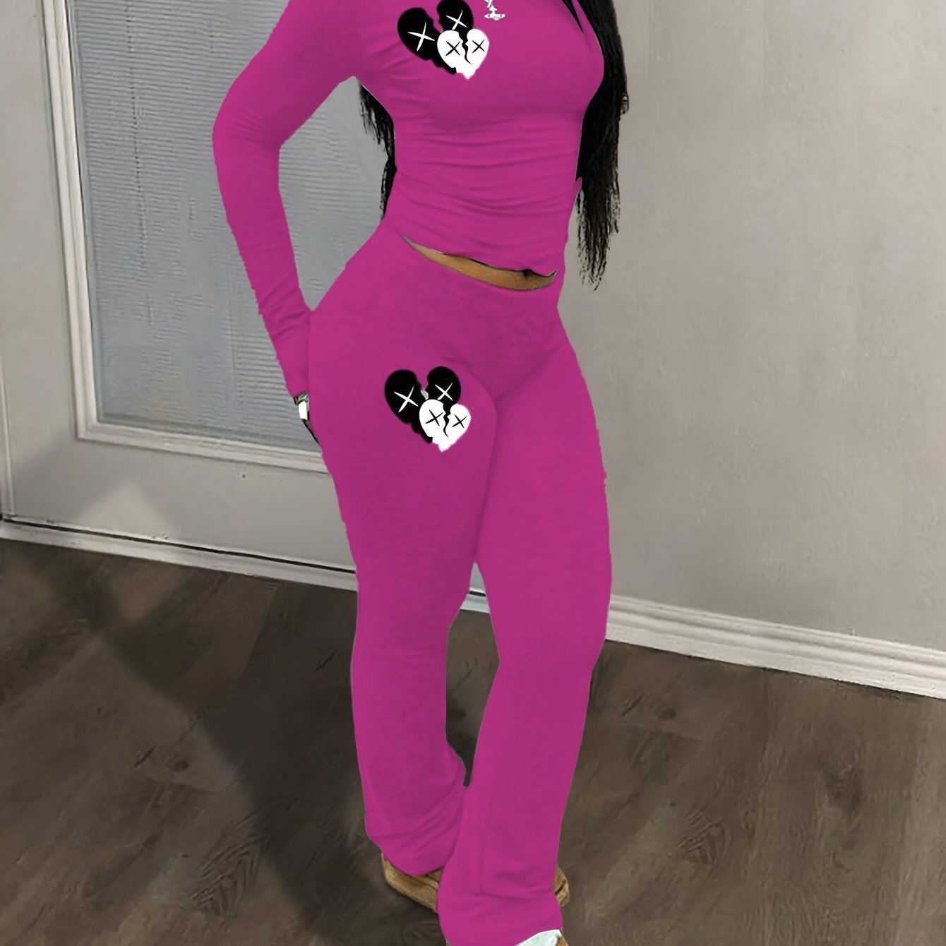 Autumn and Winter Fashionable Slim Fit Printed Long Pants and Long Sleeve Two-Piece Set