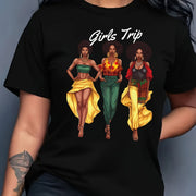 Women'S " Trip" Graphic T-Shirt - Casual Red Crew Neck Short Sleeve Top with Vibrant Floral Design, Perfect for Spring & Summer, Casual Wear|Vibrant Print|Comfortable Fit