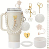 Exquisite 7pcs Cup Accessory Set 40 Ounces: Our Cup Accessory Set Includes Silicone Straw Cap, Rubber Cup Ring, Pearl Chain, Keychain, Bottle Boots, Heart-shaped Keychain, And Heart-shaped Hook, Stylish And Of Excellent Quali