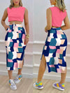 Stylish Summer Graphic Crop Top and Skirt