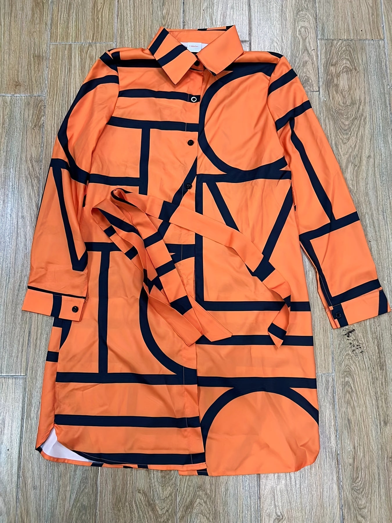 Vibrant Geometric Print Long Sleeve Shirt - Button Front, Turn Down Collar, Casual, Random Pattern, Relaxed Fit, Women's Fashion Clothing for Everyday Wear