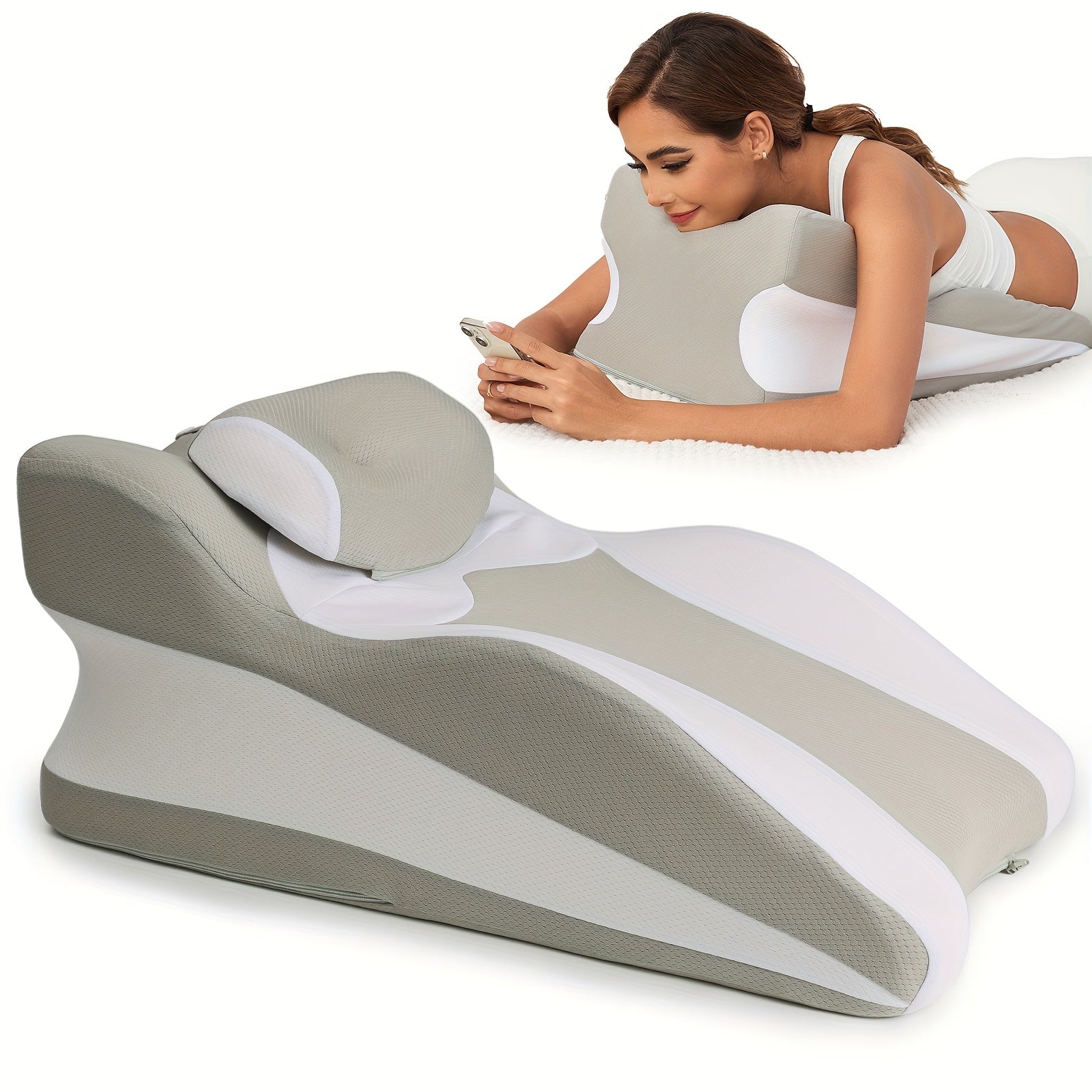 Cool Non-Woven Fabric Face Down Sleeping Pillow With Memory Foam For Ultimate Comfort, Ergonomic Design, Removable Cover, And Multiple Uses For Reading, Relaxing, And Travel